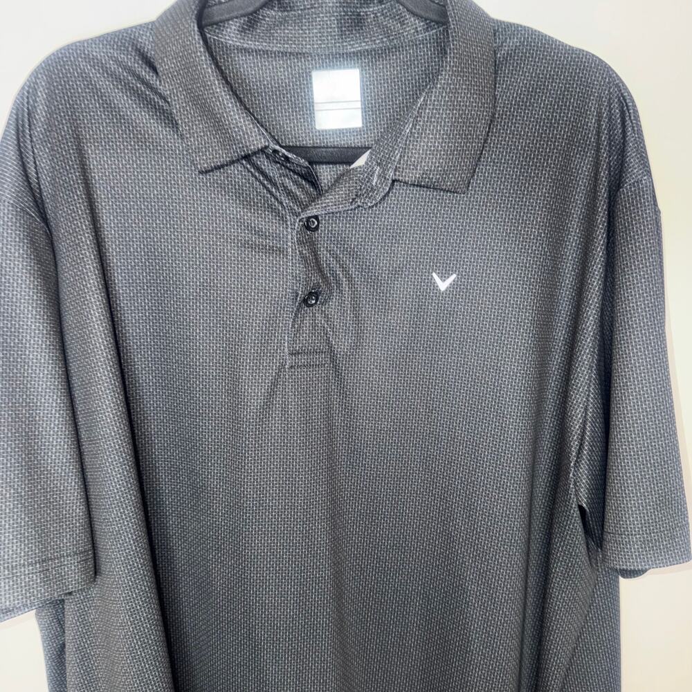 Callaway Opti Dri Mens Size XXL Black Check Pattern Short Sleeve Golf Polo